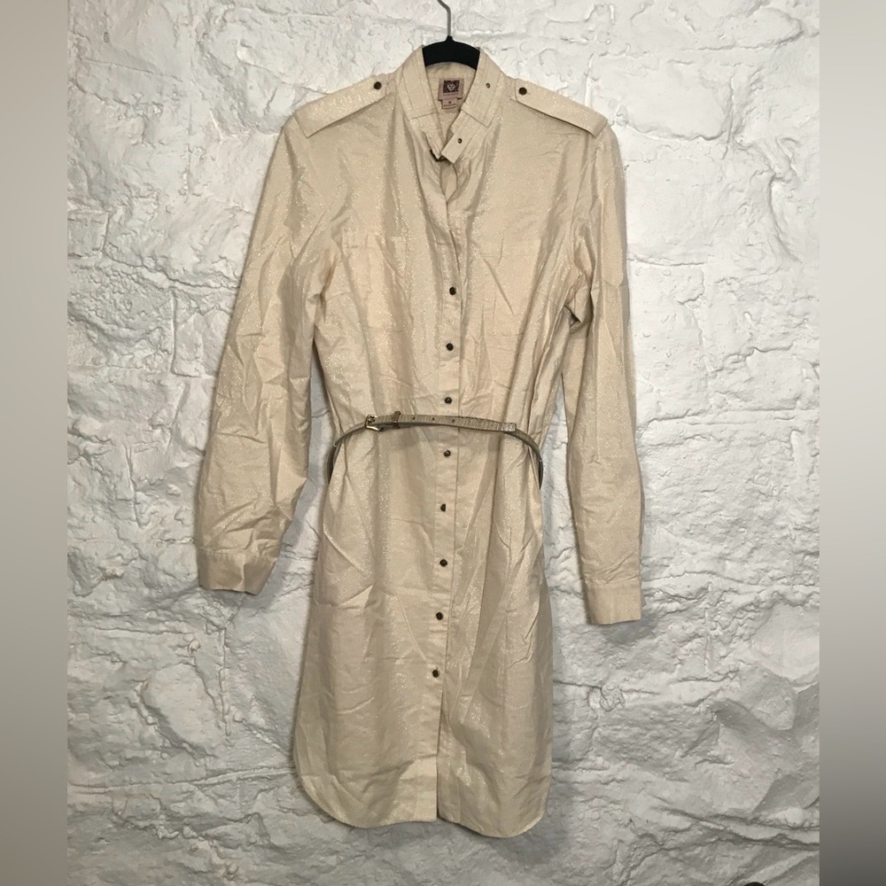 Anne Klein Cream Shimmer Shirtdress with Belt